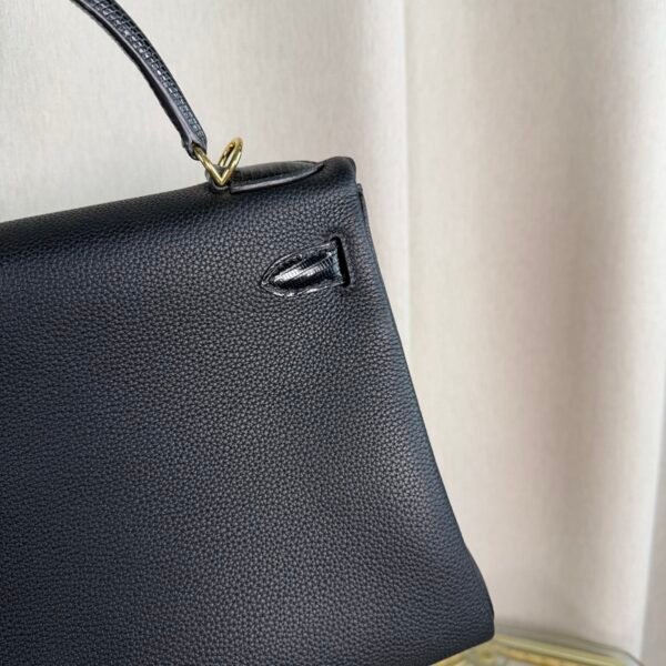 Kelly Retourne 28 Style Black Togo and Shiny Lizard Touch Gold Hardware