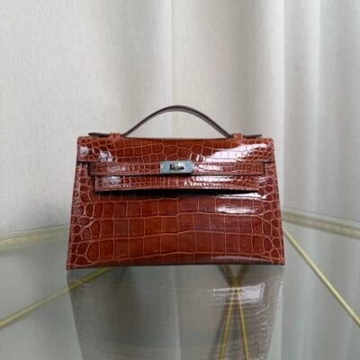 Kelly Pochette Style Miel Shiny Niloticus Crocodile Palladium Hardware