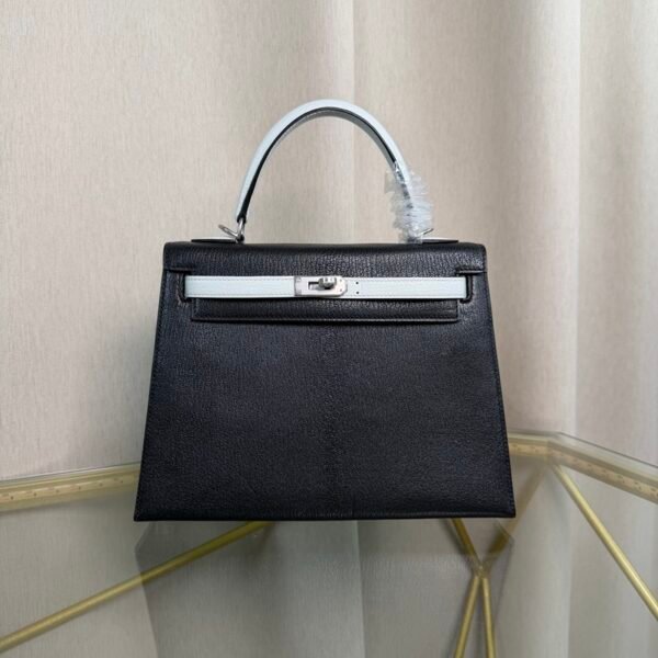 Kelly Sellier 25 Style Black and Bleu Brume Chevre Mysore Palladium Hardware Kelly Sellier 25 Style Black and Bleu Brume Chevre Mysore Palladium Hardware