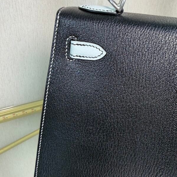 Kelly Sellier 25 Style Black and Bleu Brume Chevre Mysore Palladium Hardware