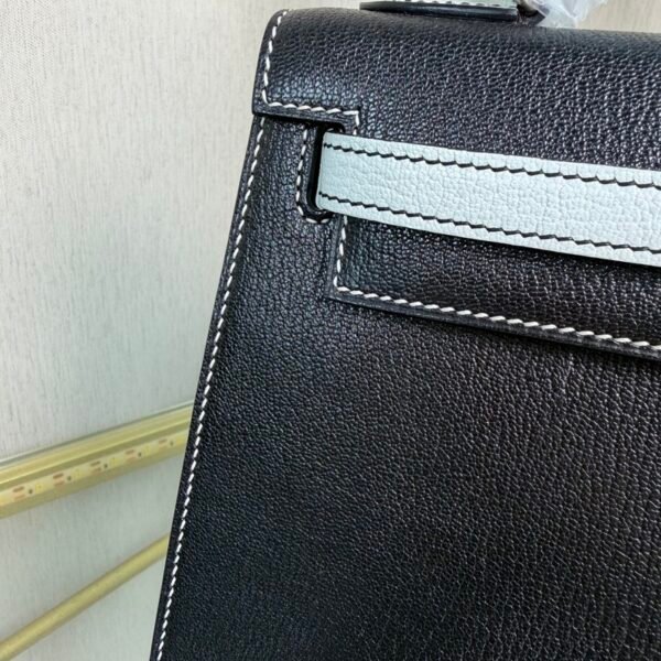 Kelly Sellier 25 Style Black and Bleu Brume Chevre Mysore Palladium Hardware