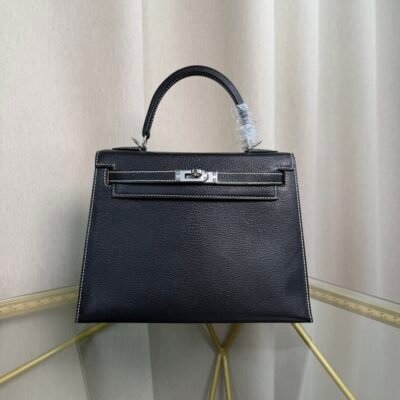 Kelly Sellier 25 Style Black Chevre Mysore Palladium Hardware