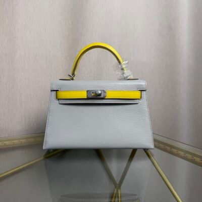 Kelly Mini Sellier 20 Style Gris Perle and Lime Chevre Mysore Palladium Hardware