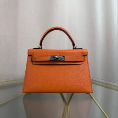 Kelly Sellier 20 Style Orange Verso Chèvre Palladium Hardware