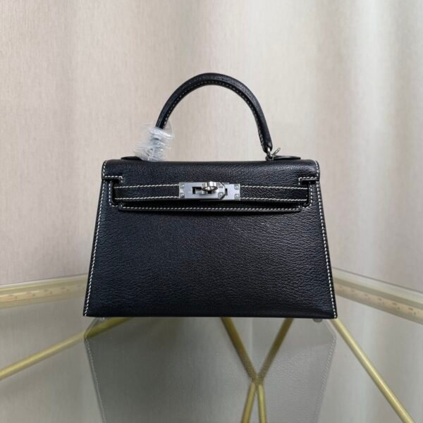Kelly Sellier 20 Black Verso Gris Perle Chèvre Mysore Palladium Hardware