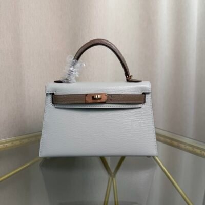 Kelly Sellier 20 Style Gris Perle ,Gris Galaxie Bicolor Chèvre Mysore Rose Gold Hardware
