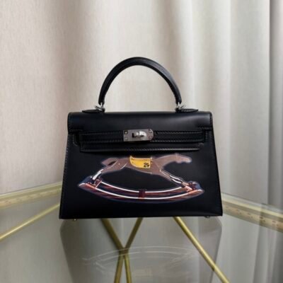 Kelly Sellier 20 Style "Cheval De Bois" Black and Multi Tadelakt Palladium Hardware