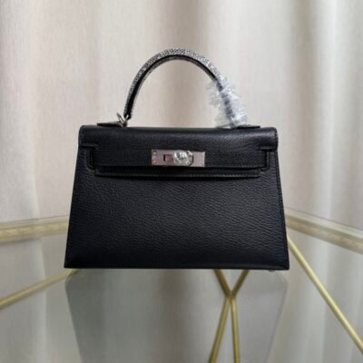 Kelly Sellier 20 Style Black Chèvre and Shiny Ombré Lizard Touch Palladium Hardware