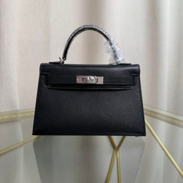 Kelly Sellier 20 Style Black Chèvre and Shiny Ombré Lizard Touch Palladium Hardware