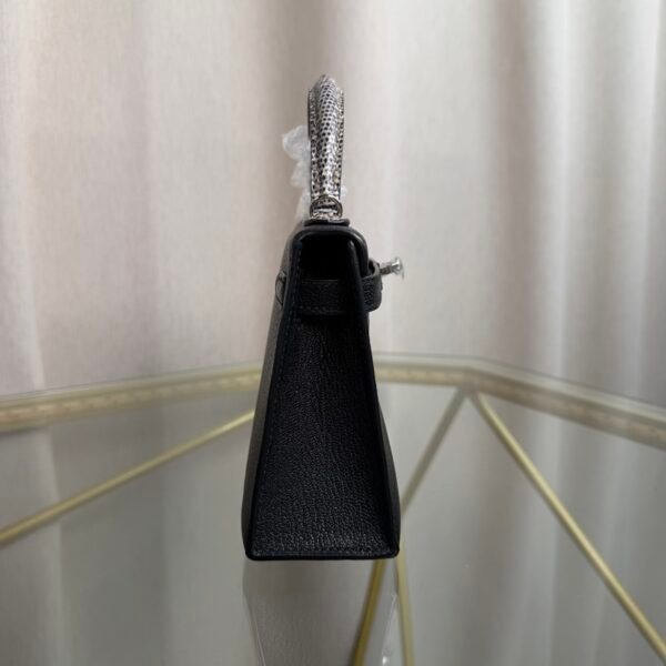 Kelly Sellier 20 Style Black Chèvre and Shiny Ombré Lizard Touch Palladium Hardware