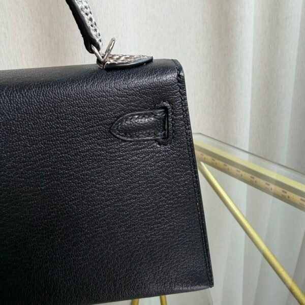 Kelly Sellier 20 Style Black Chèvre and Shiny Ombré Lizard Touch Palladium Hardware