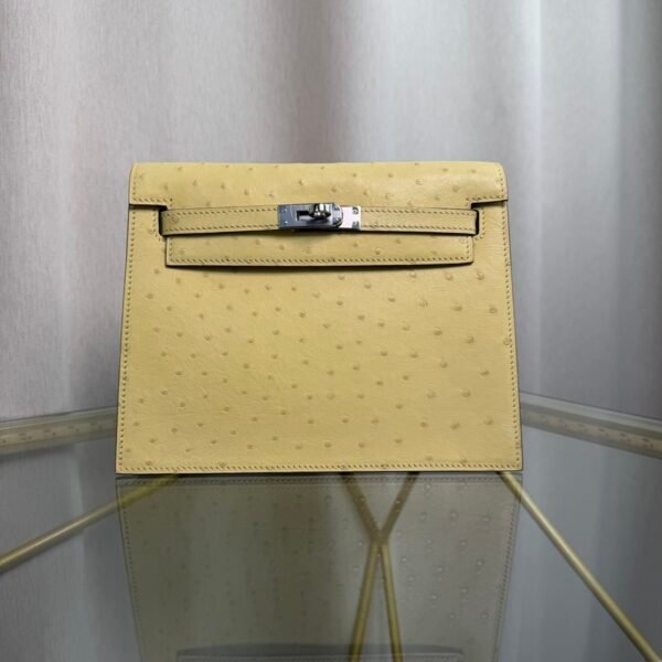 Kelly Danse Style Jaune Poussin Ostrich Palladium Hardware