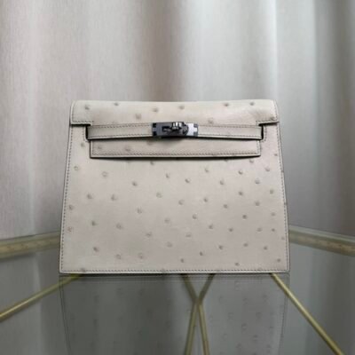 Kelly Danse Style Glacier White Ostrich Palladium Hardware Kelly Danse Style Glacier White Ostrich Palladium Hardware