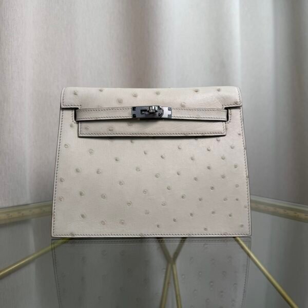 Kelly Danse Style Glacier White Ostrich Palladium Hardware