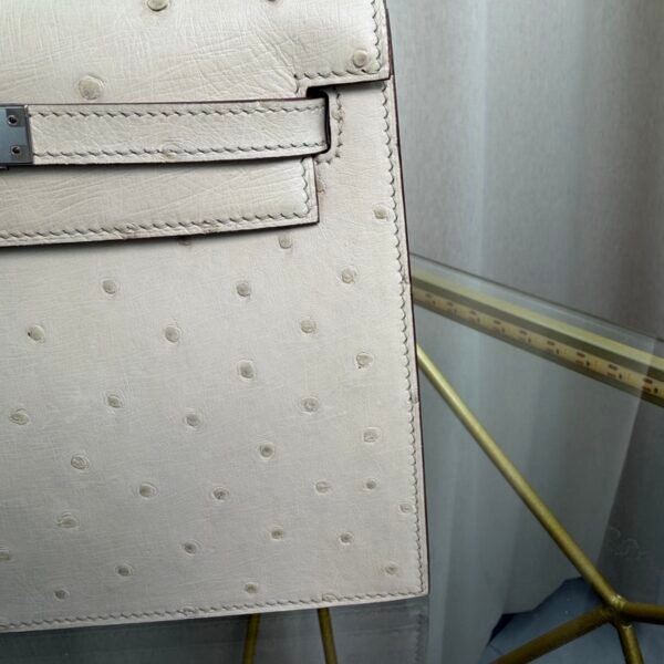 Kelly Danse Style Glacier White Ostrich Palladium Hardware