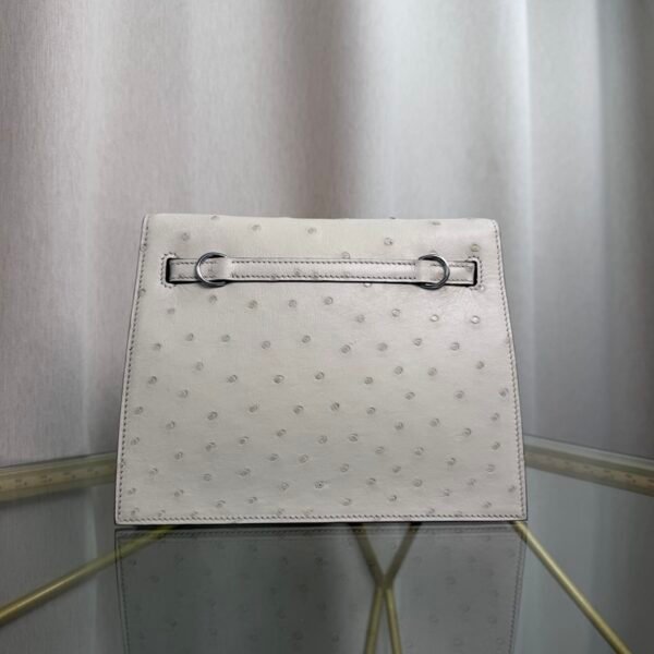 Kelly Danse Style Glacier White Ostrich Palladium Hardware