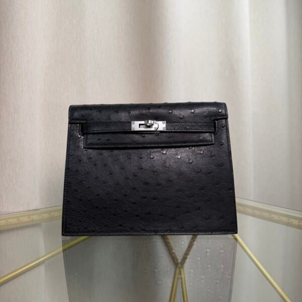 Kelly Danse Style Black Ostrich Palladium Hardware