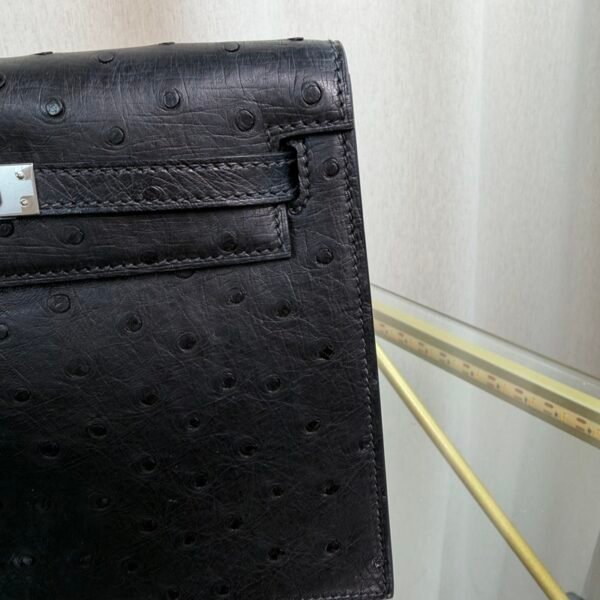 Kelly Danse Style Black Ostrich Palladium Hardware