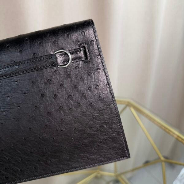 Kelly Danse Style Black Ostrich Palladium Hardware