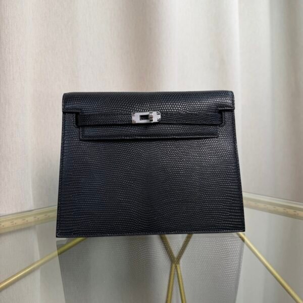 Kelly Danse Style Black Shiny Lizard Palladium Hardware