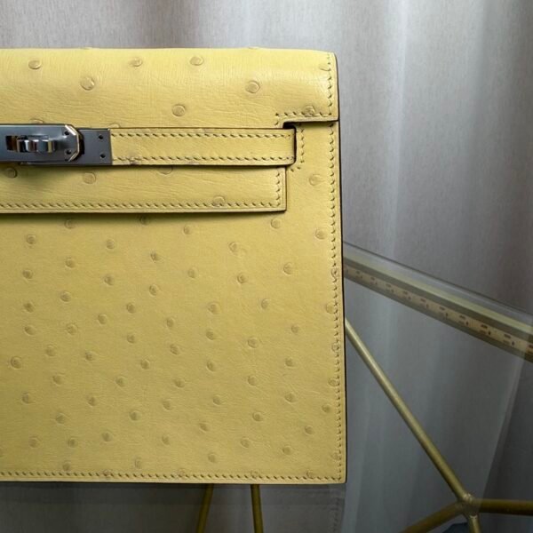 Kelly Danse Style Jaune Poussin Ostrich Palladium Hardware
